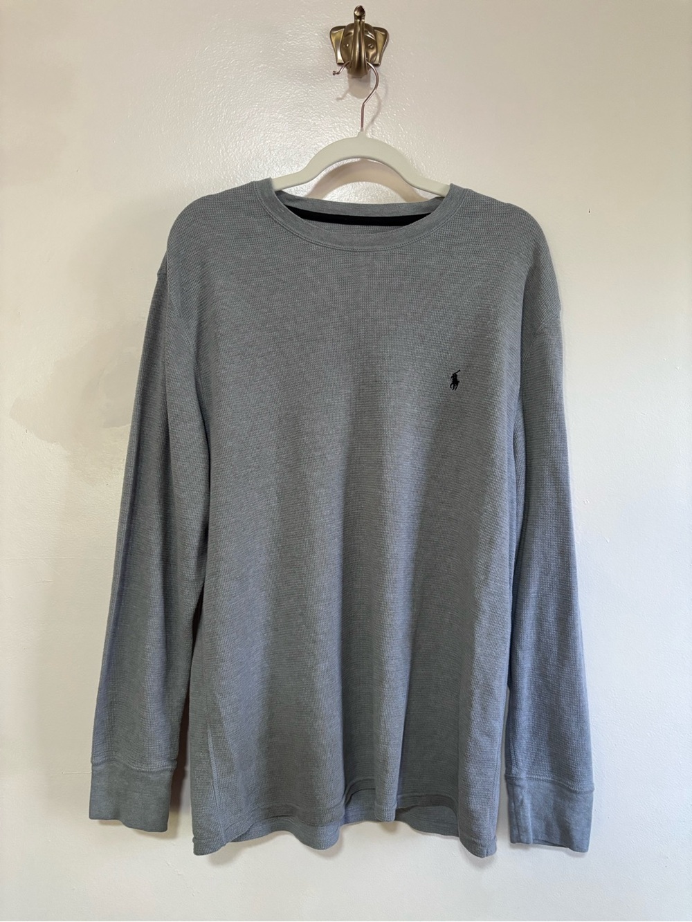 Polo by Ralph Lauren Men's Waffle Knit Long-Sleeve Crewneck Shirt Gray XL
